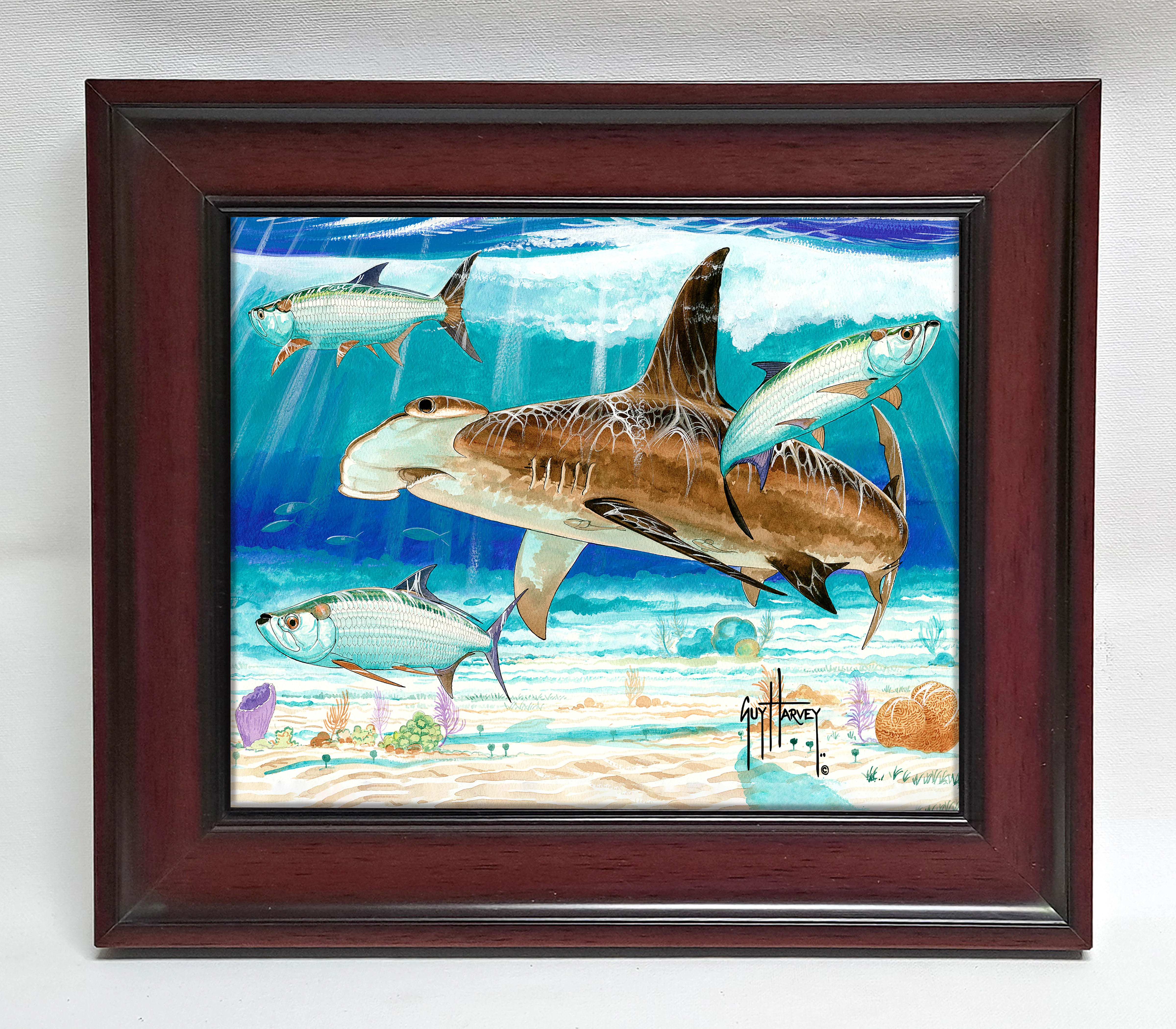 "Hammerhead Shark with Tarpon" Tile Art - Image 3