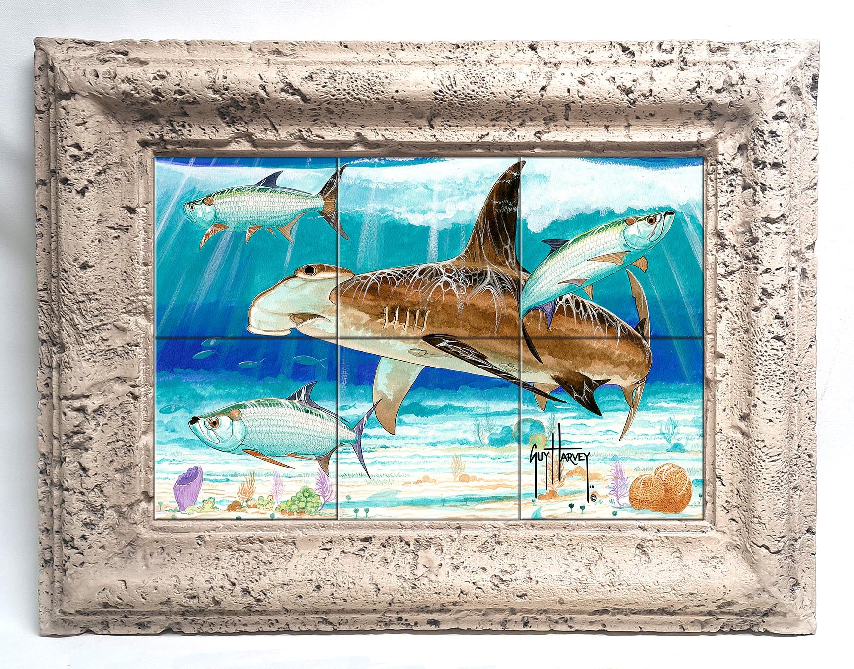 "Hammerhead Shark with Tarpon" Tile Art - Image 4