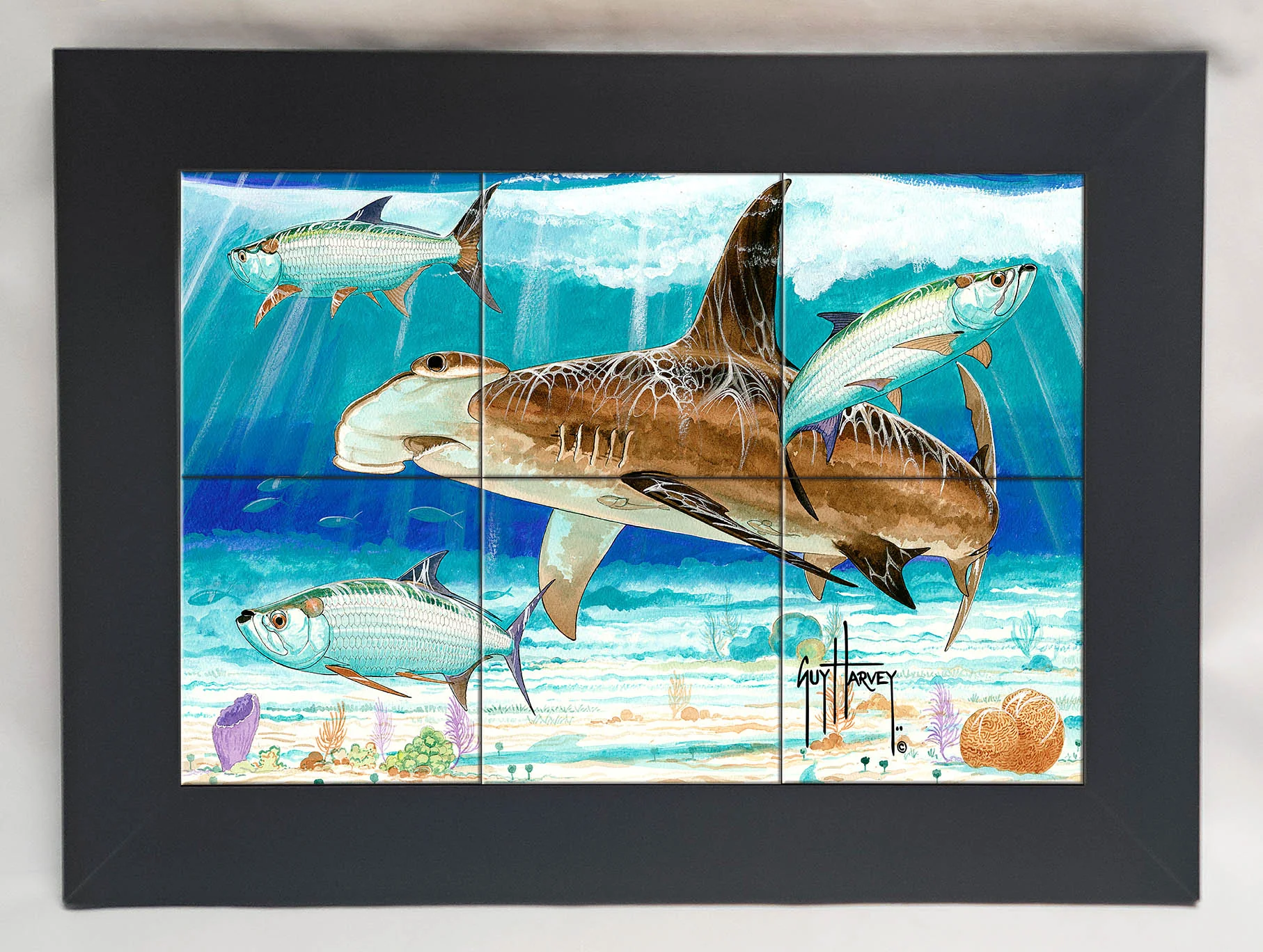 "Hammerhead Shark with Tarpon" Tile Art - Image 5