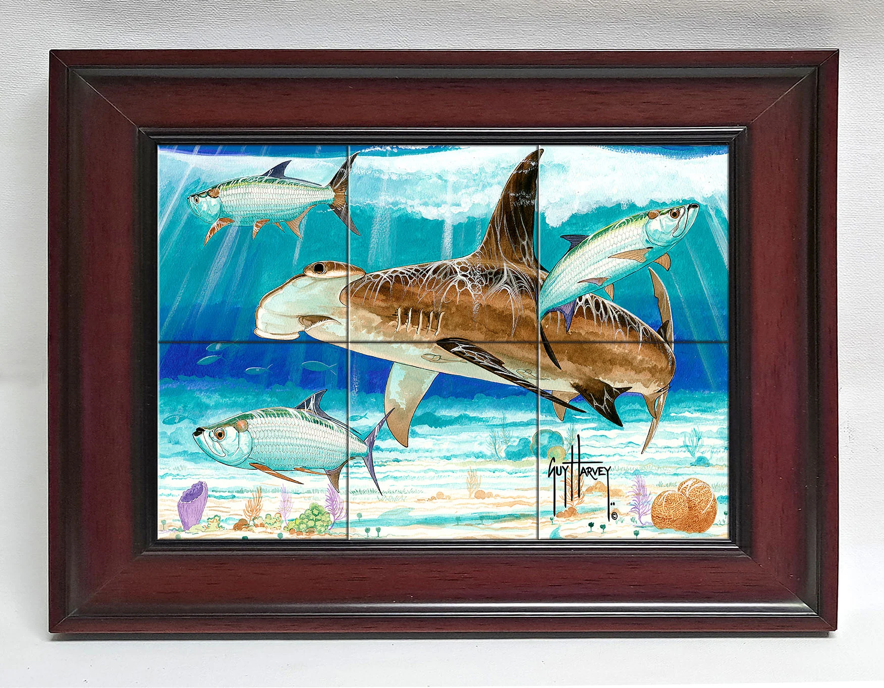 "Hammerhead Shark with Tarpon" Tile Art - Image 6