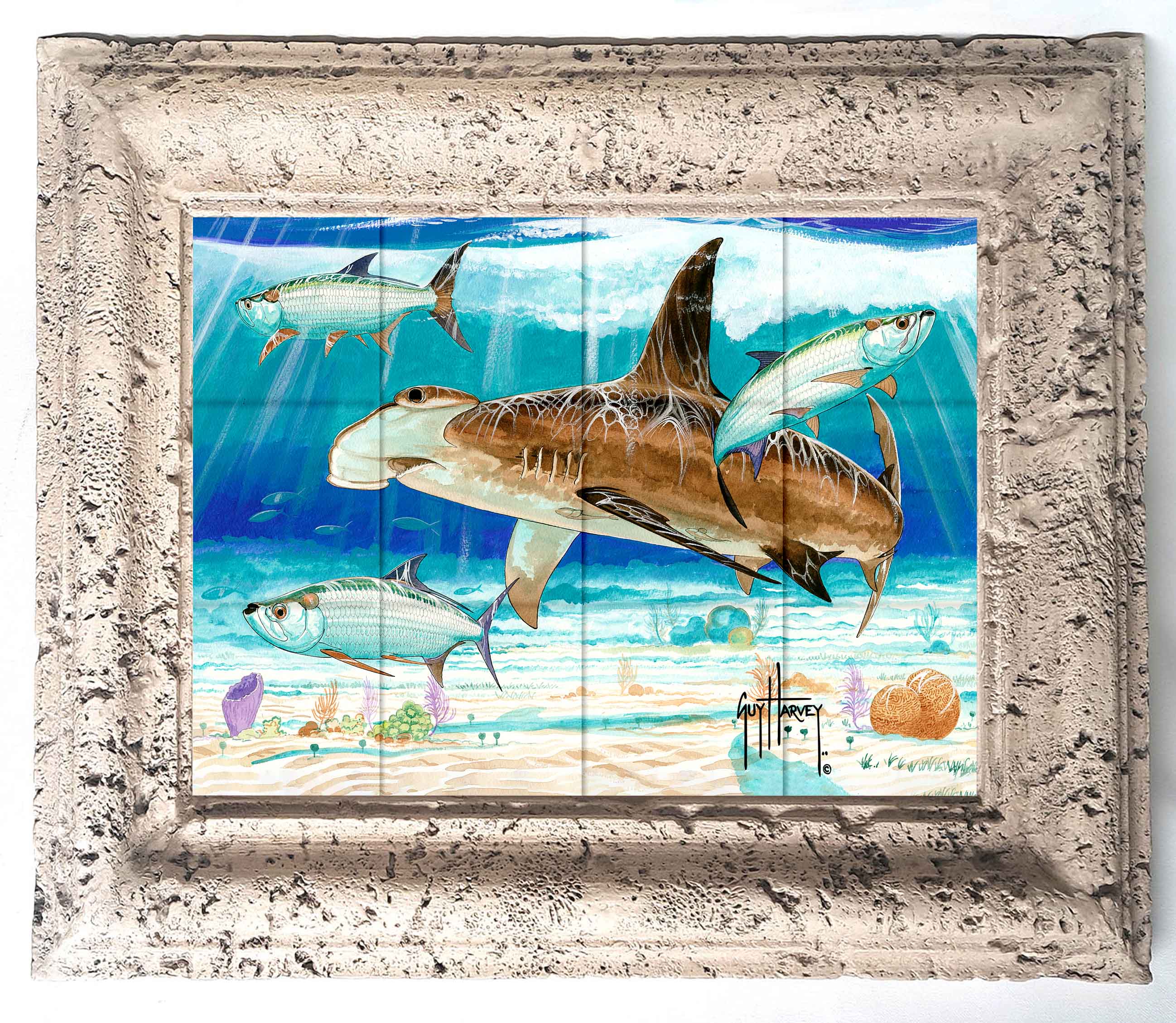 "Hammerhead Shark with Tarpon" Tile Art - Image 7