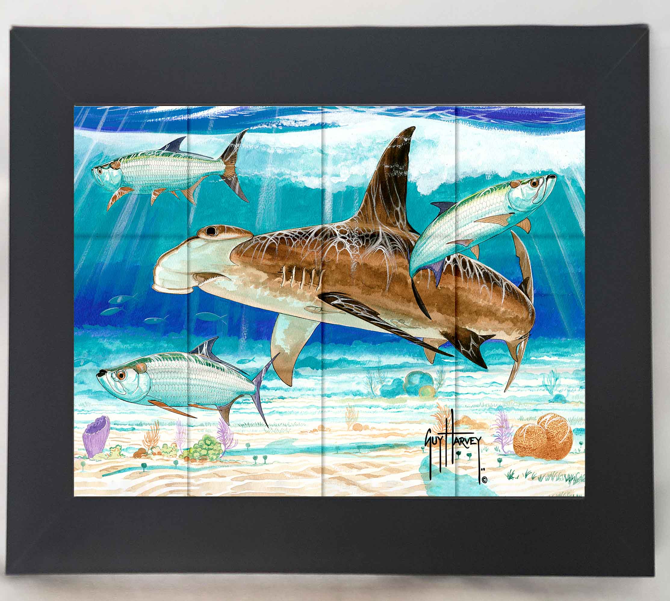 "Hammerhead Shark with Tarpon" Tile Art - Image 8
