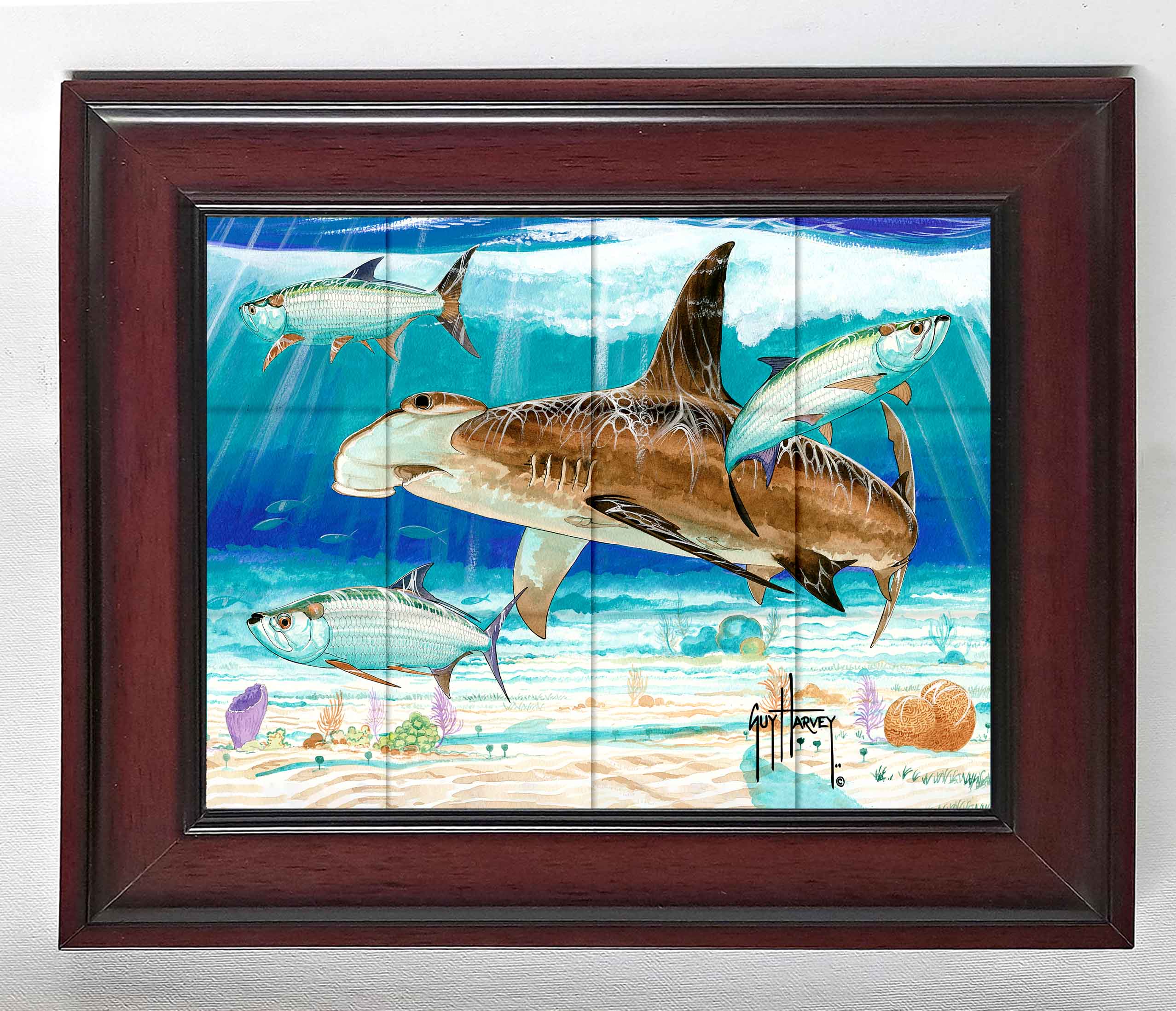 "Hammerhead Shark with Tarpon" Tile Art - Image 9