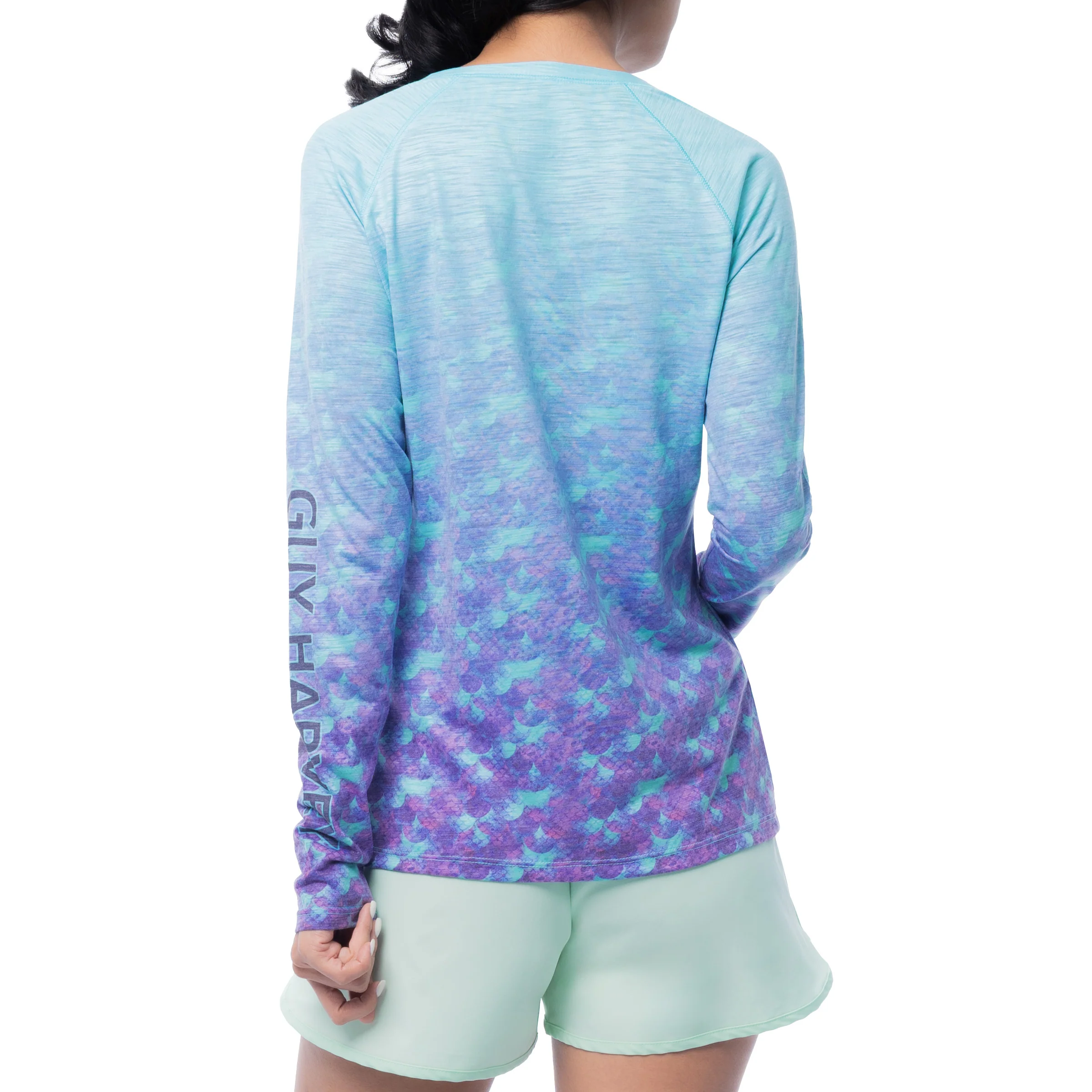 Women's Blue Scale Long Sleeve Raglan Slub Shirt - Image 2