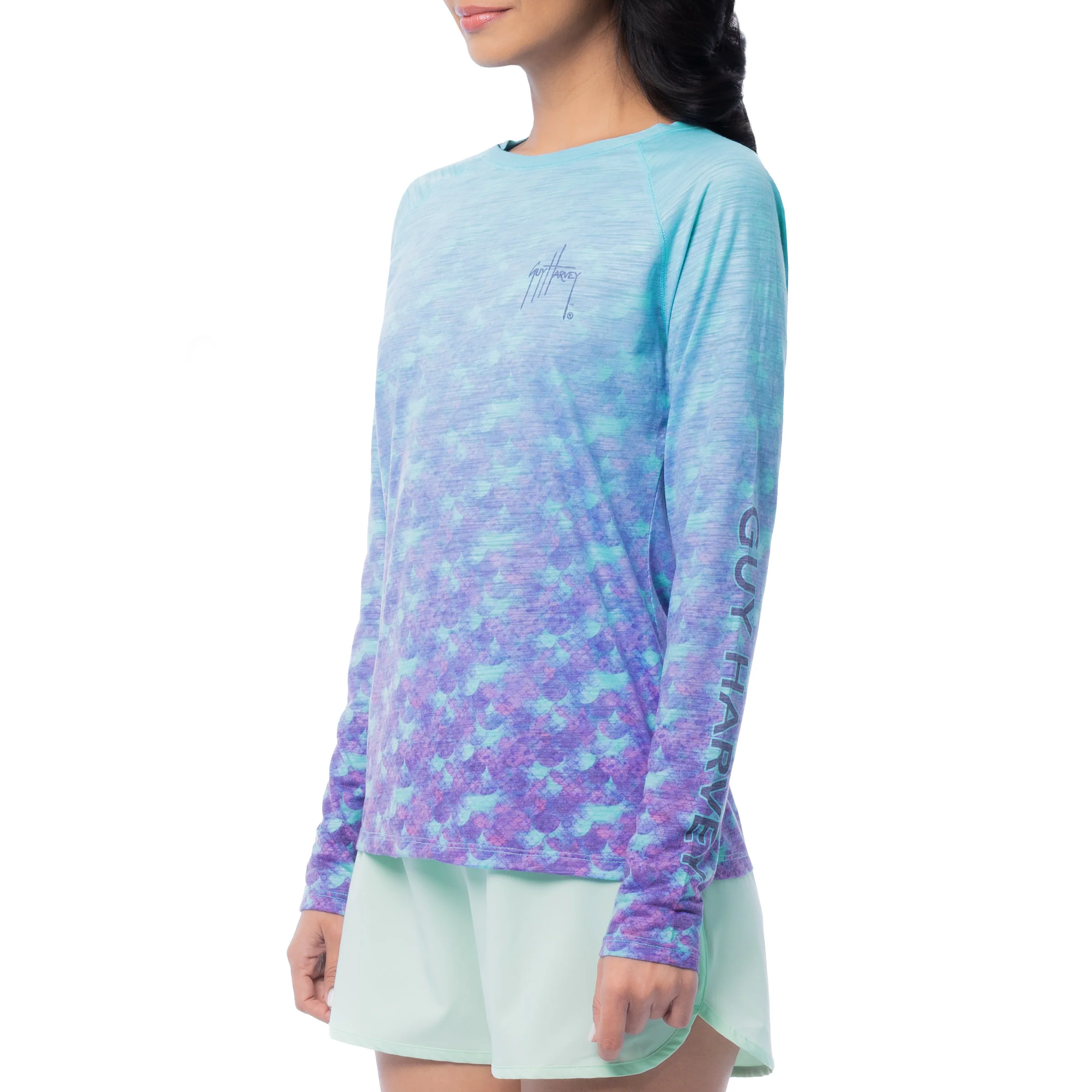 Women's Blue Scale Long Sleeve Raglan Slub Shirt - Image 5