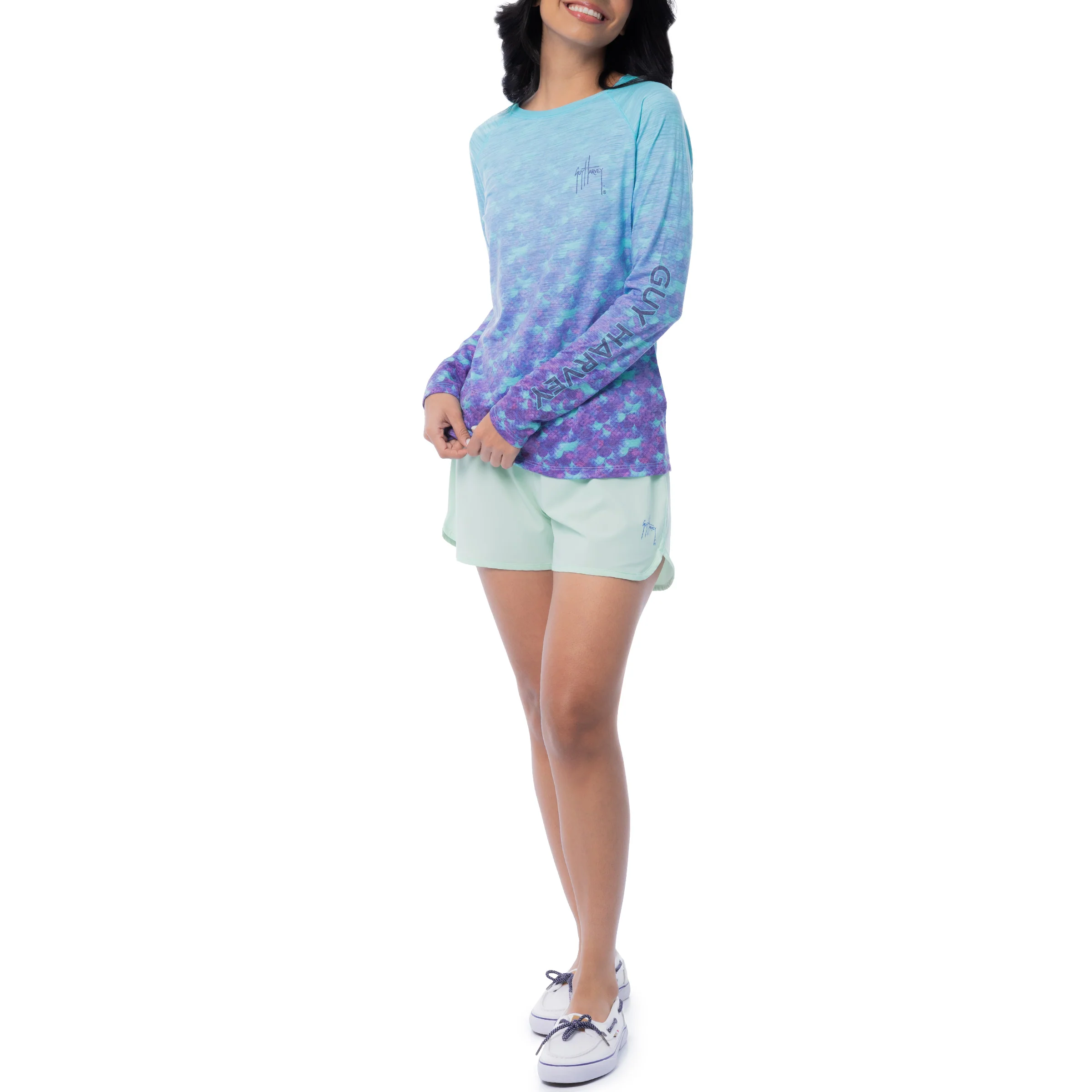 Women's Blue Scale Long Sleeve Raglan Slub Shirt - Image 8