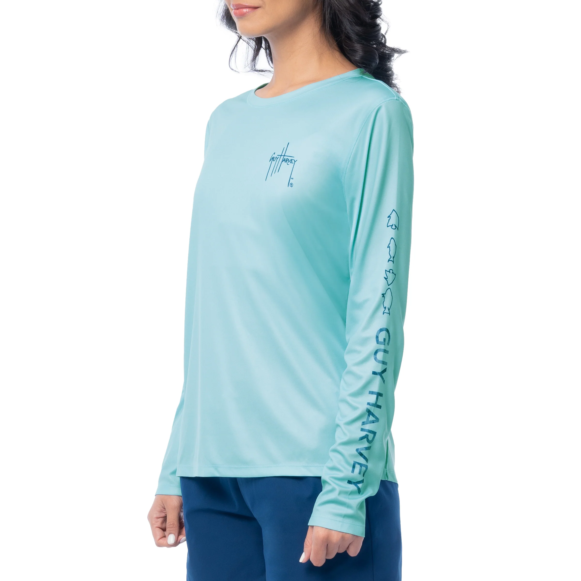 Women's Blue Solid Long Sleeve Sun Protection Shirt - Image 4