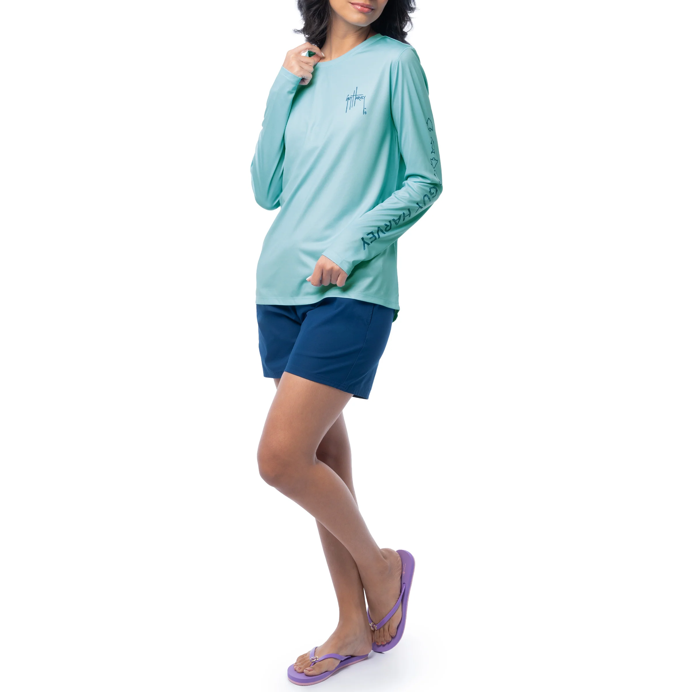 Women's Blue Solid Long Sleeve Sun Protection Shirt - Image 7