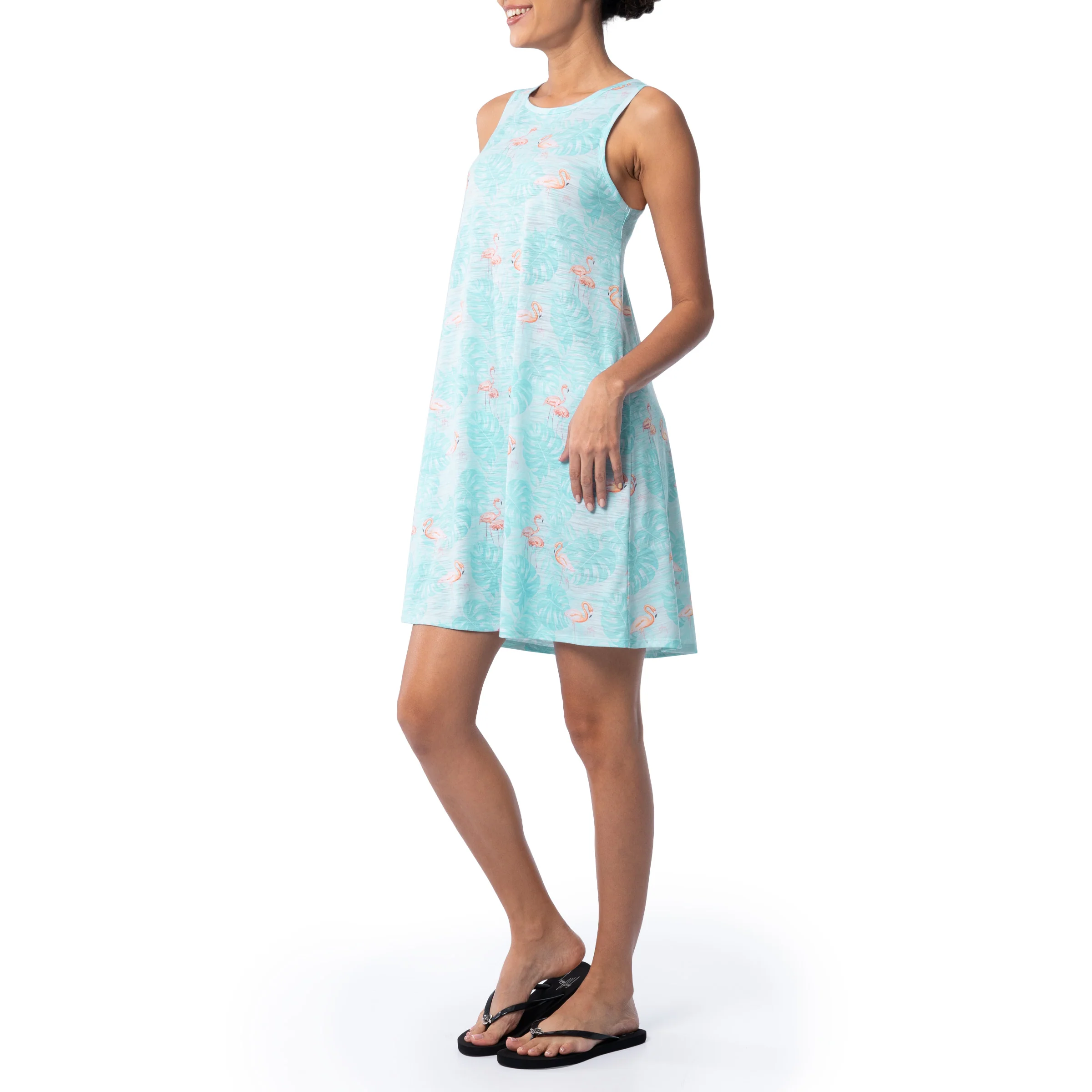 Women's Flamingo Leaves Round Hemp Tank Dress - Image 3