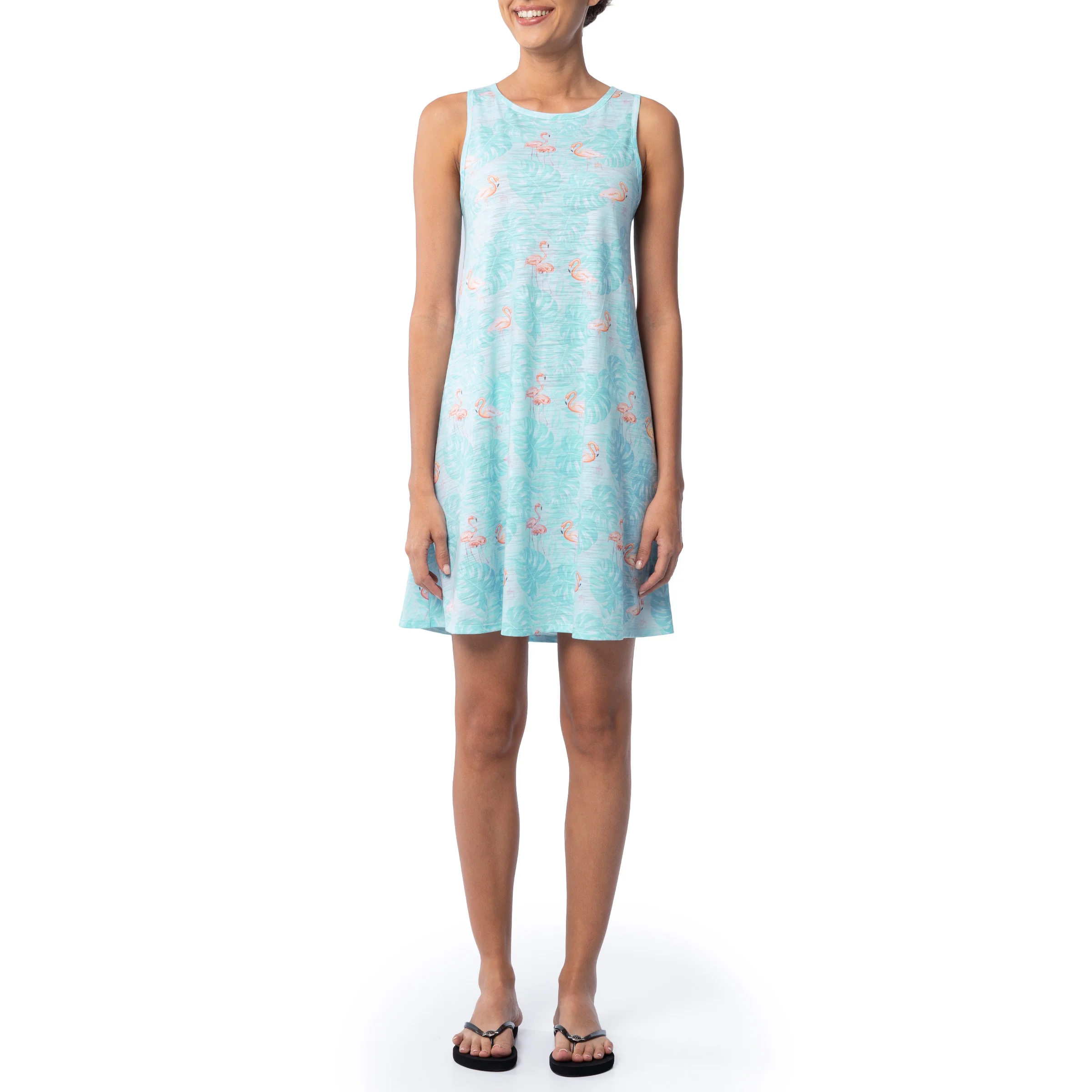 Women's Flamingo Leaves Round Hemp Tank Dress - Image 4