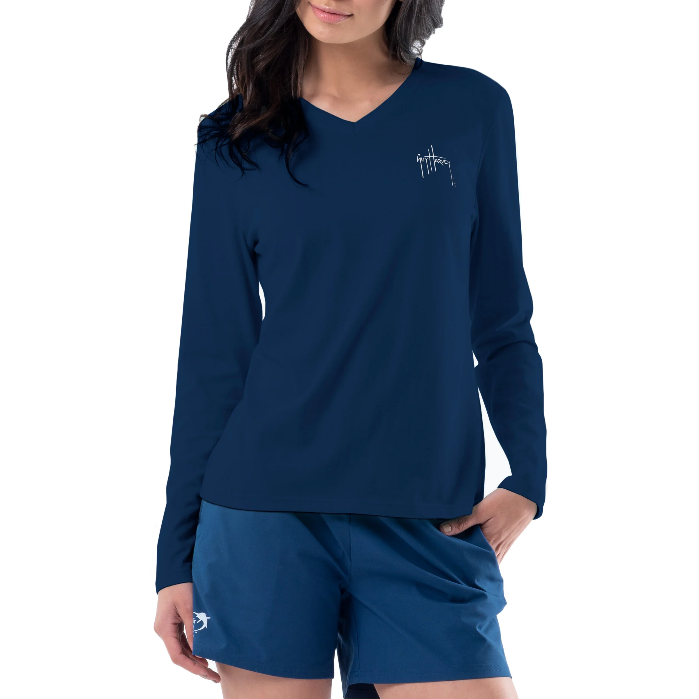 Women's Floral Watercolor Long Sleeve V Neck T-Shirt - Image 2