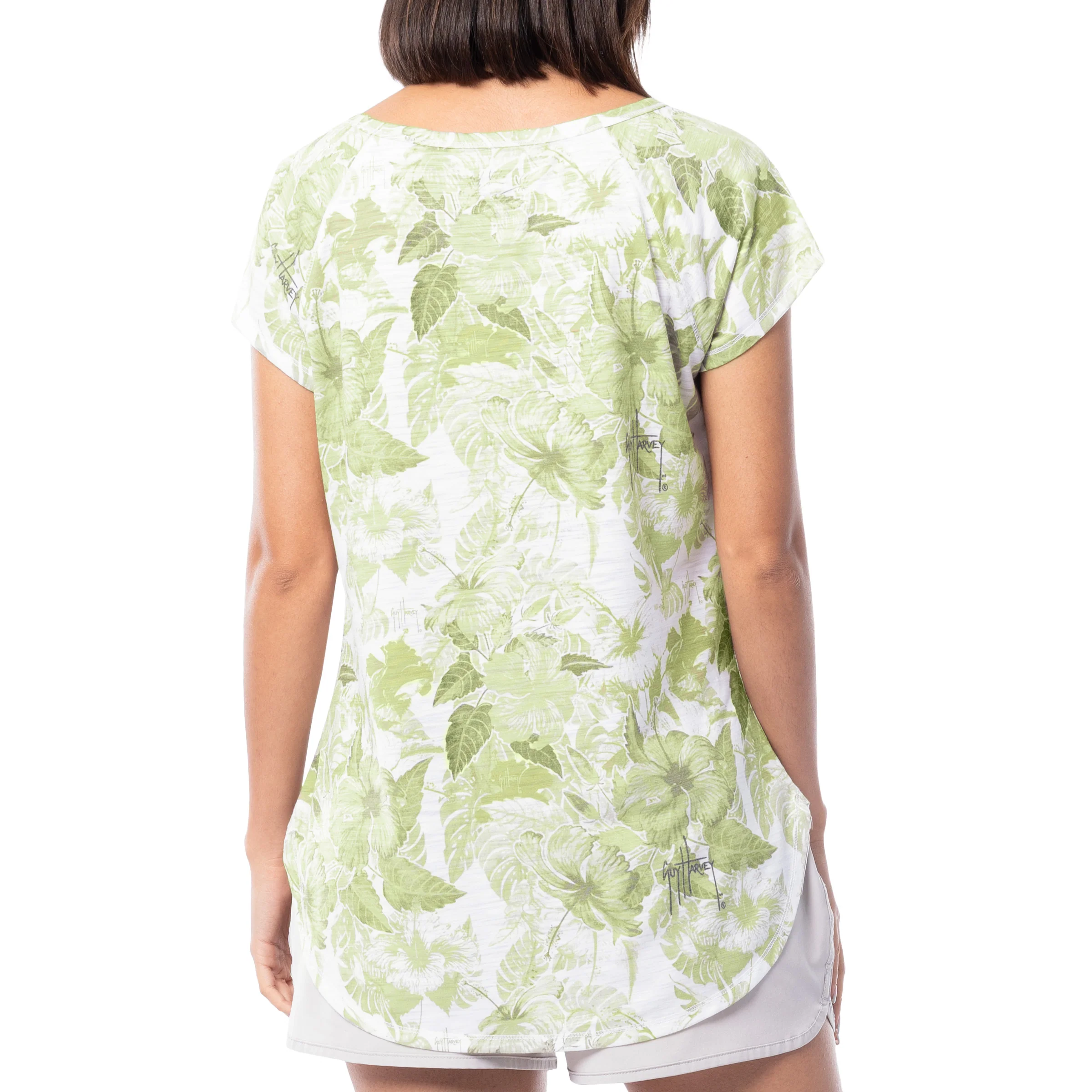 Women's Hibiscus Tonal Short Sleeve Poly/Rayon Slub Top - Image 2