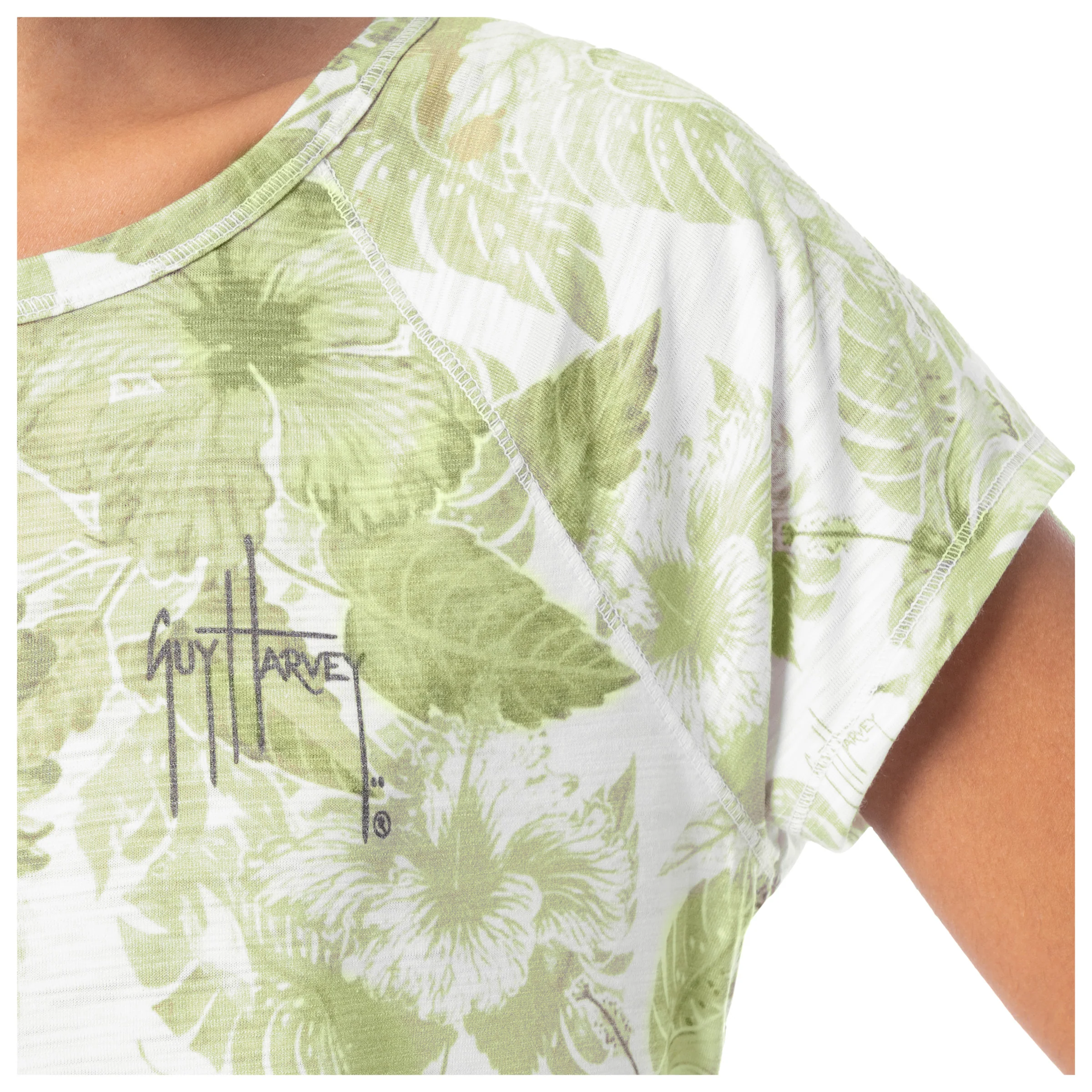 Women's Hibiscus Tonal Short Sleeve Poly/Rayon Slub Top - Image 5