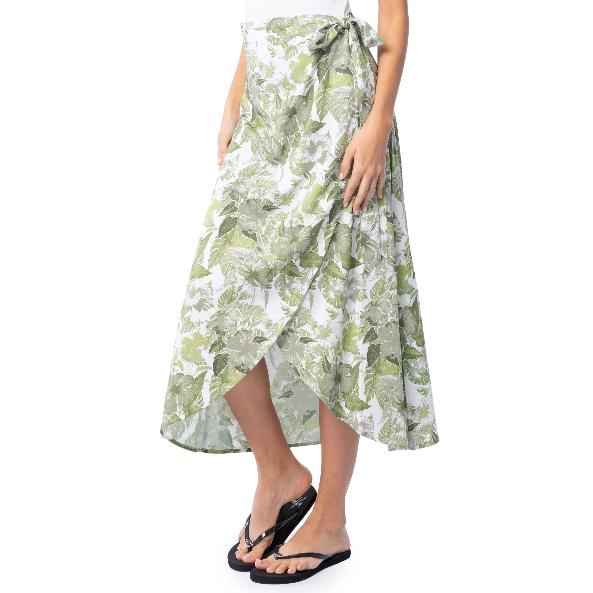 Women's Hibiscus Tonal Wrap Skirt - Image 4
