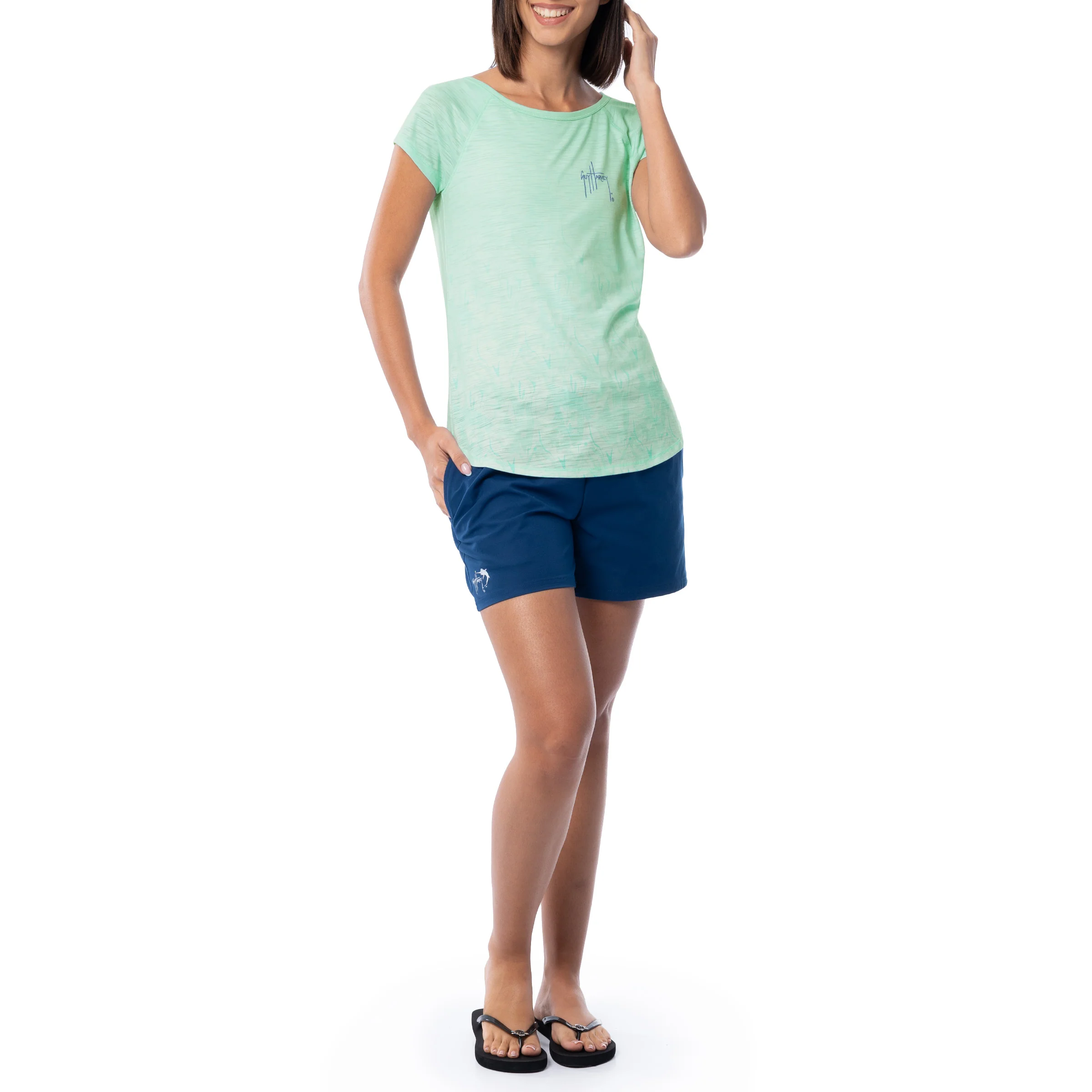 Women's Marble Turtles Short Sleeve Poly/Rayon Slub Top - Image 8
