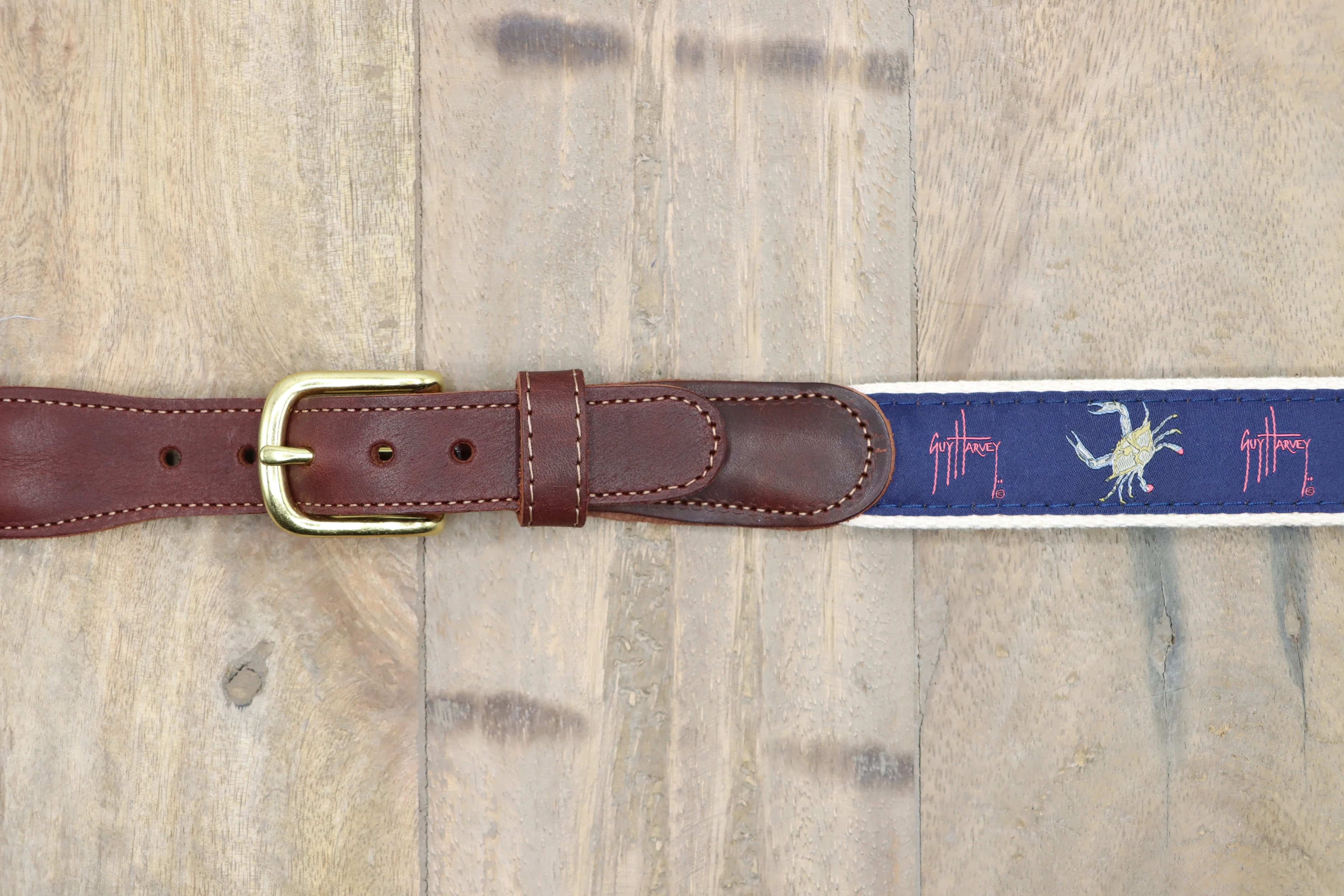 Men's Crab on Navy Leather Tab Belt - Image 4