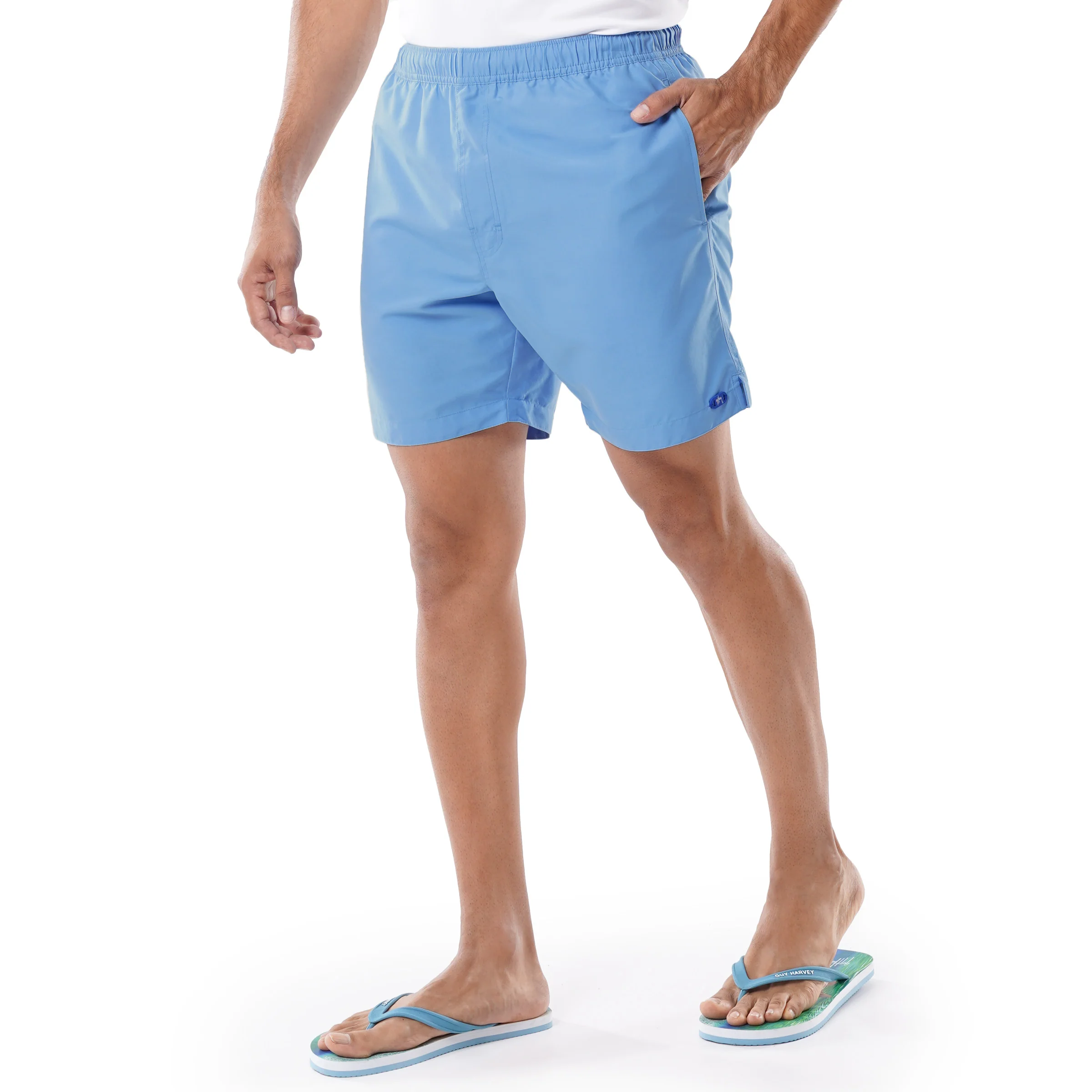 Men's Light Blue Solid 7" Swim Trunks - Image 3