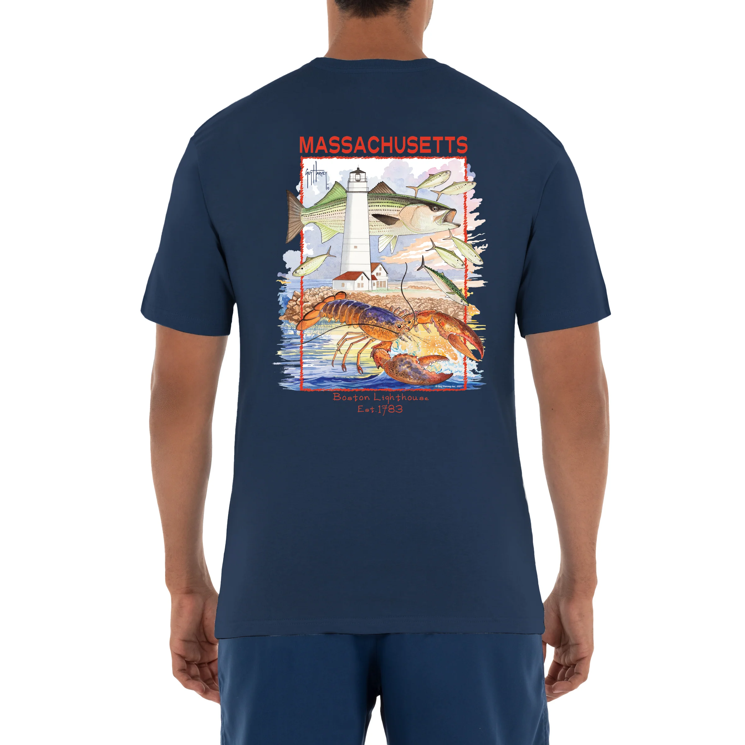 Men's 'Boston Lighthouse' Short Sleeve Crew Neck T-Shirt
