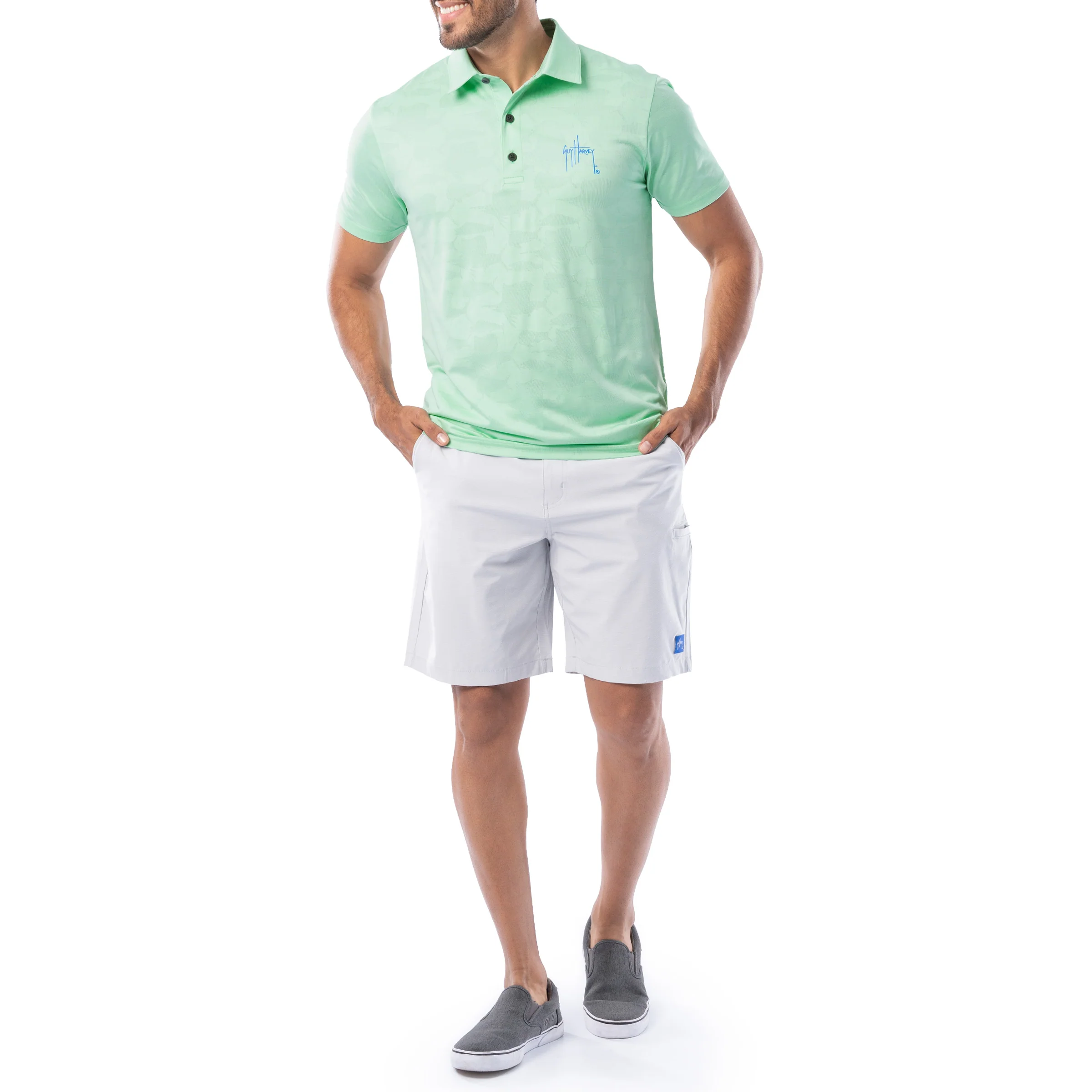 Men's Short Sleeve Green Bluewater Slam Jacquard Polo Shirt - Image 8