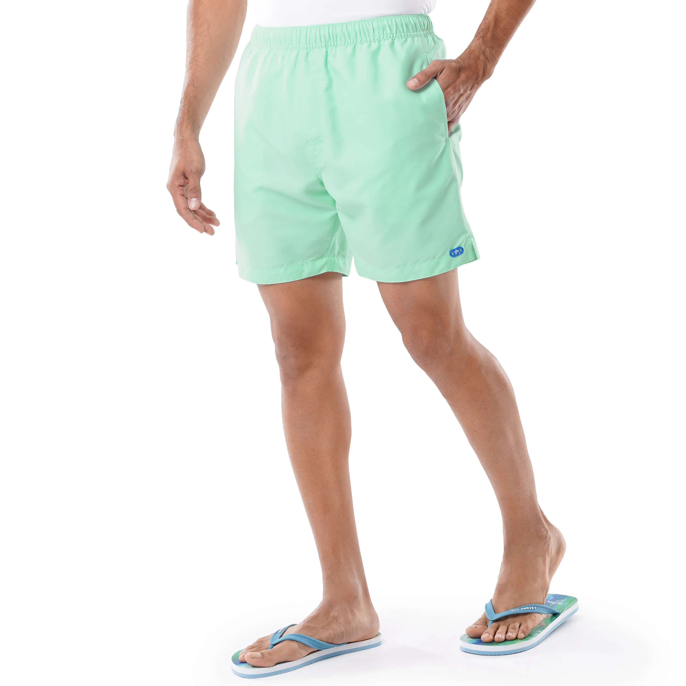 Men's Light Green Solid 7" Swim Trunks - Image 3