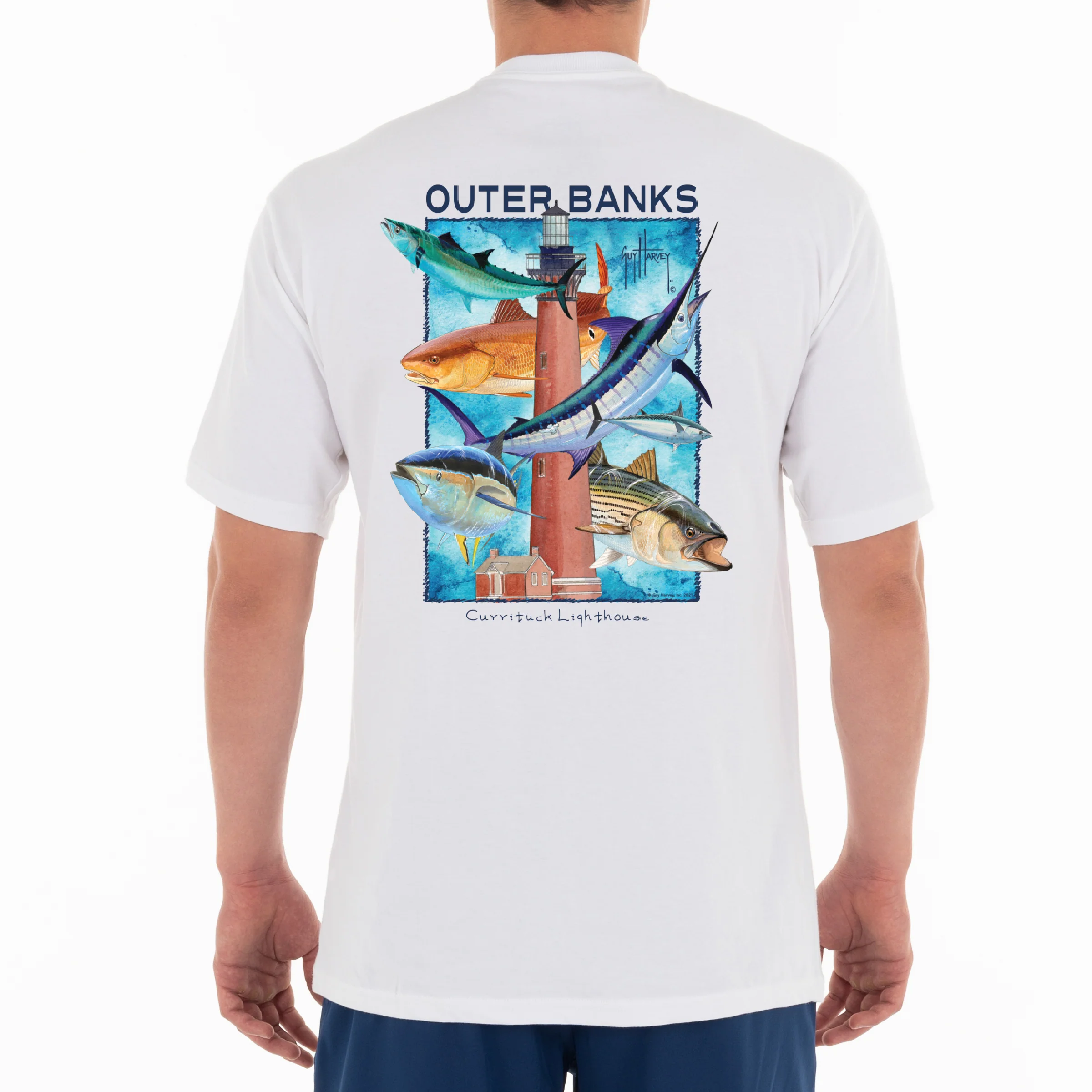 Men's 'Currituck Lighthouse' Short Sleeve Crew Neck T-Shirt - Image 3