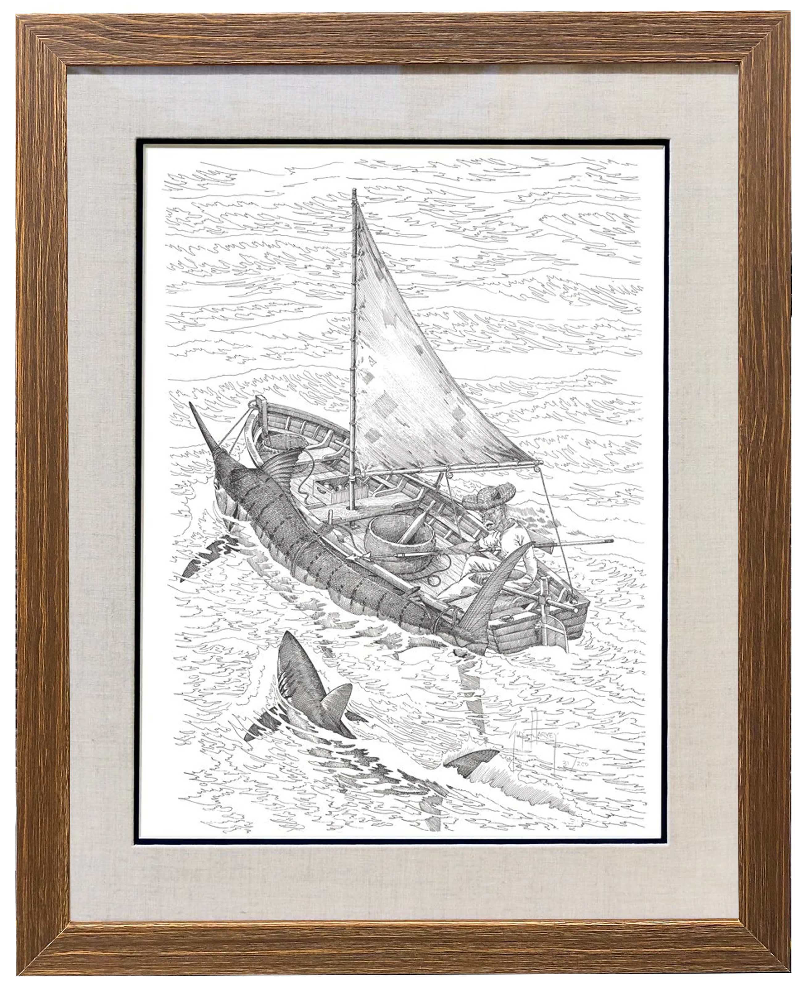 'OLD MAN' SET OF 8 BLACK AND WHITE FRAMED LITHOGRAPHS - Image 6