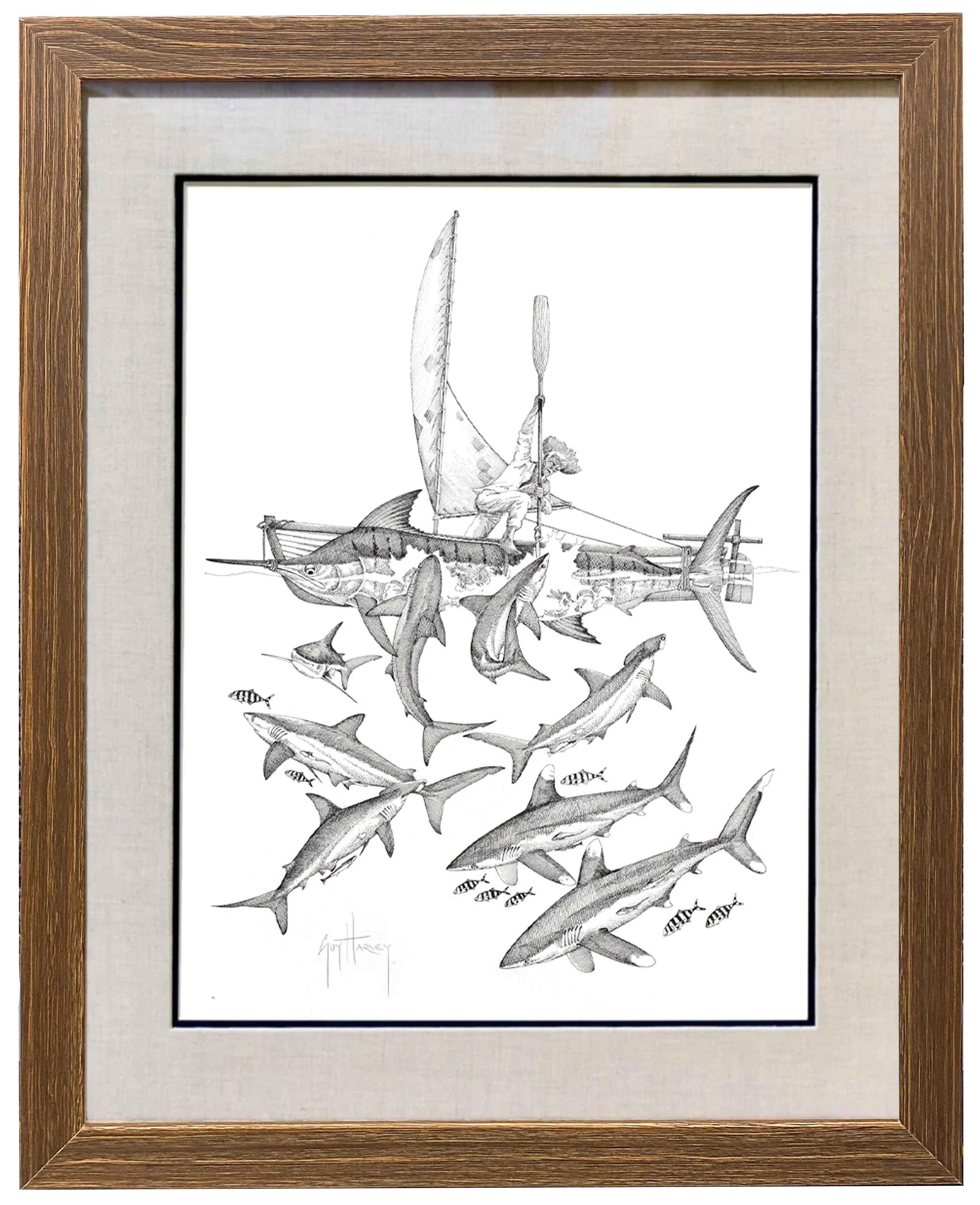 'OLD MAN' SET OF 8 BLACK AND WHITE FRAMED LITHOGRAPHS - Image 7